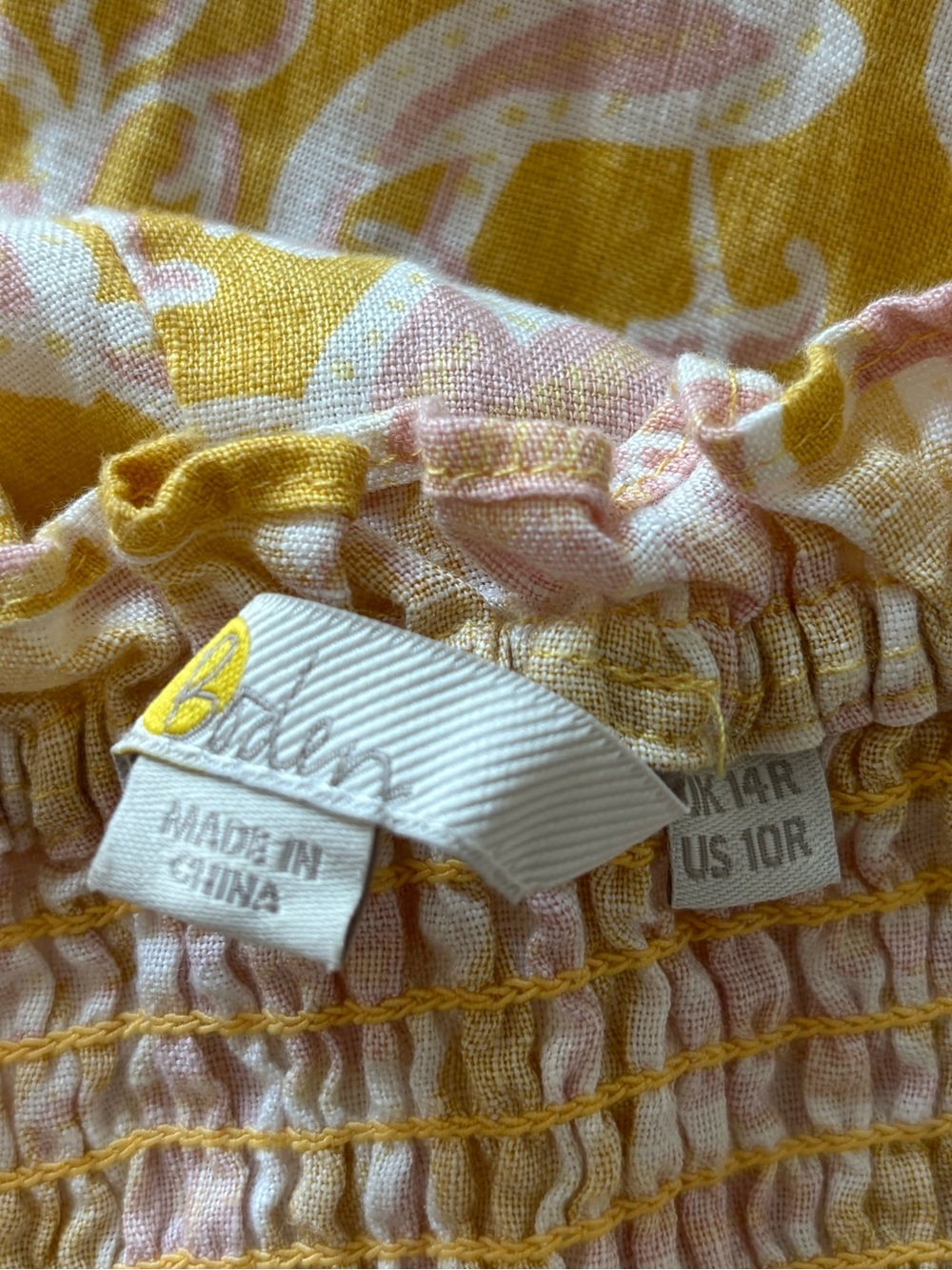 Boden Linen Maxi Dress Puff Sleeve Yellow Floral Smocked Square Neck Pockets 10R - Picture 4 of 8